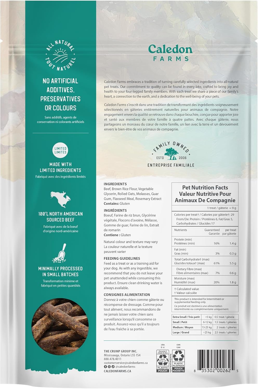 Caledon Farms Chewy Beef Sticks Dog Treats: 220G/7.8OZ