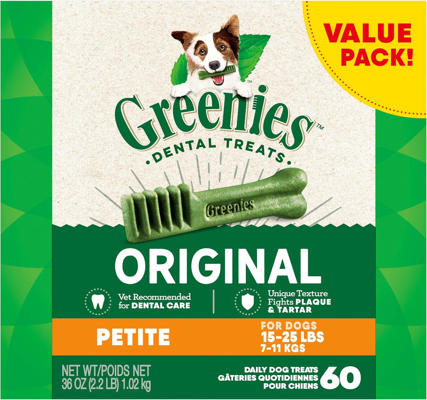 Greenies Original Petite Dental Dog Treats, 36 oz. Pack (60 Treats)