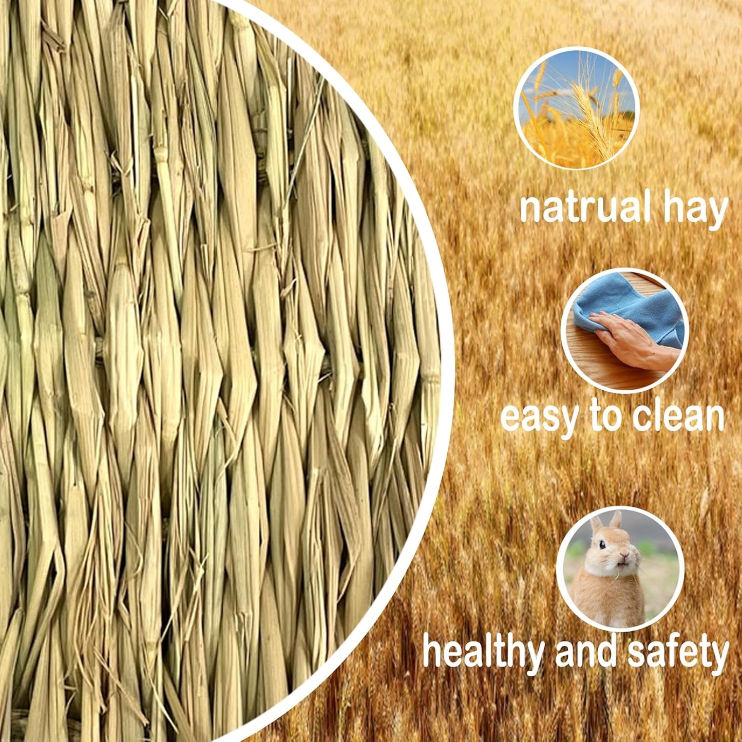 kathson Grass Mats for Rabbit,Bunny Natural Handcrafted Woven Bed Small Animal Hay Bedding Nest Rabbits Chew Toy Bedding for Guinea Pig Chinchillas Dogs Hamsters(8 PCS)