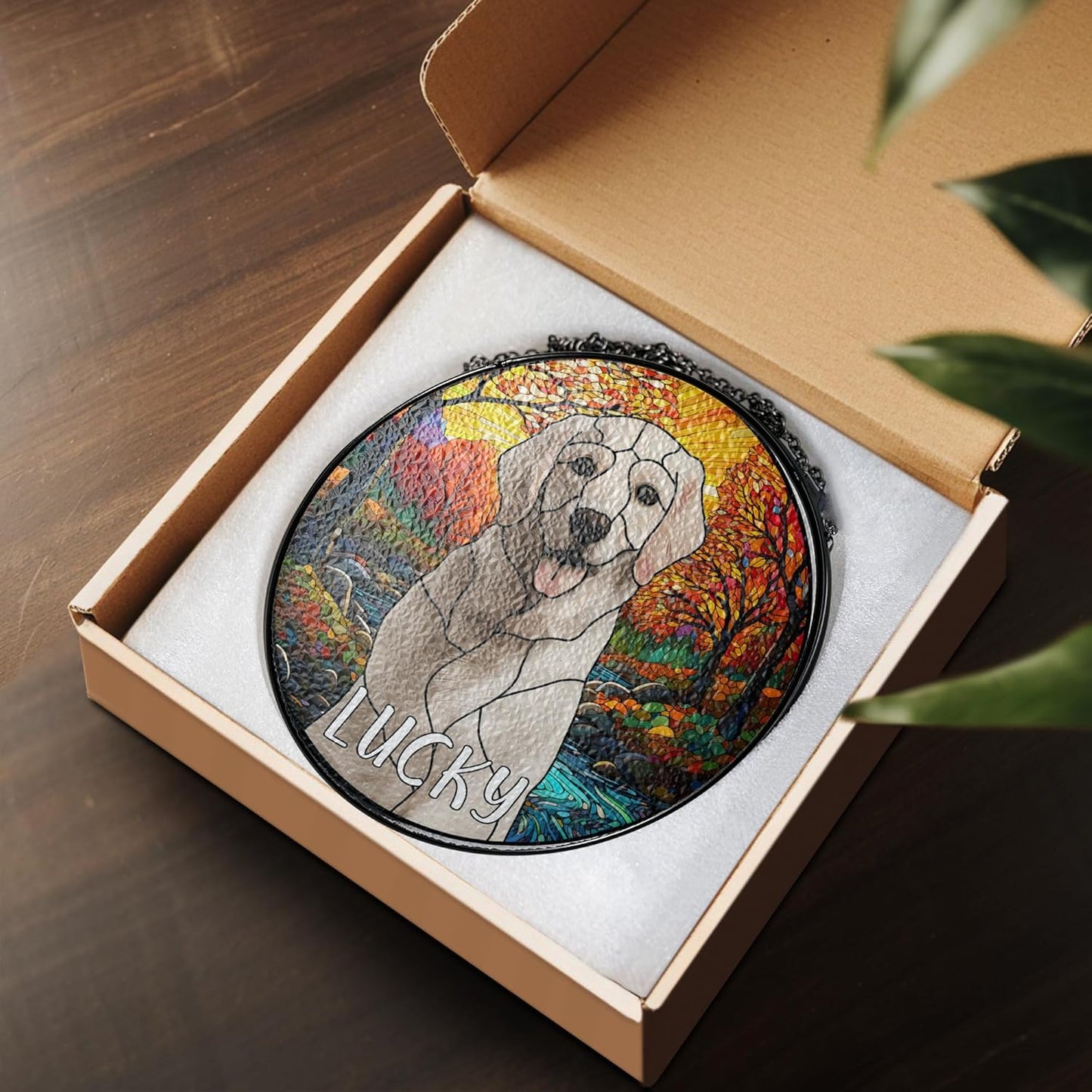 Lovely POD Personalized Pet Stained Glass Suncatcher, Custom Name Pet Photo Memorial Ornament Window Hanging, Remembrance Sympathy Gift for Loss of Pet Dog Cat, Bereavement Keepsake