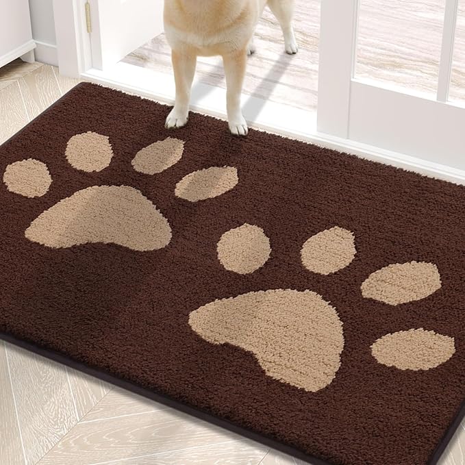 Buganda Dog Door Mat for Muddy Paws, Absorbent Dirt Trapper Washable Indoor Doormats, Non Slip Low-Profile Mud Mat for Dogs, Front Entrance Doormat for Inside Floor (30x20 Inches, Brown)