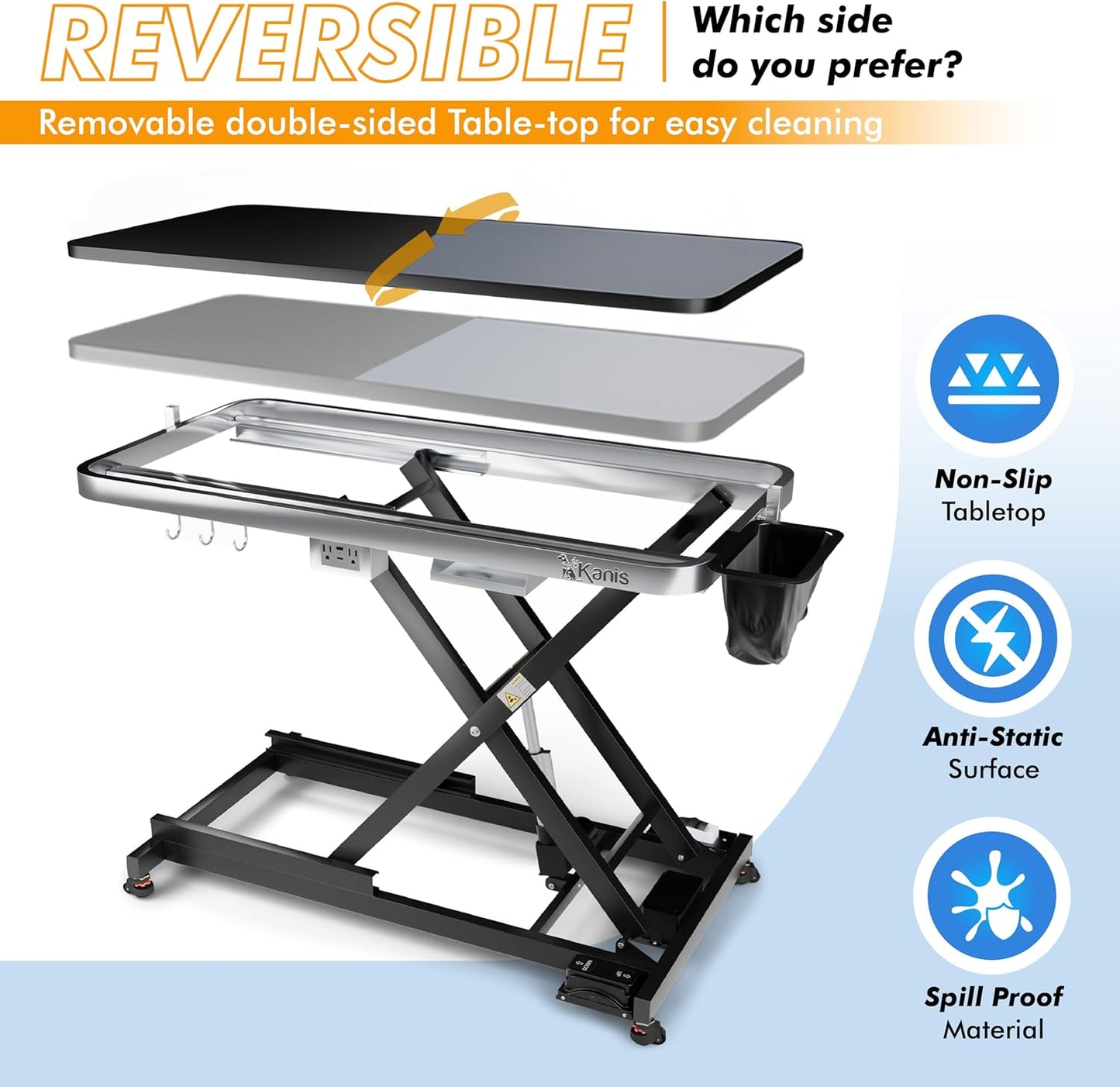 KANIS Professional Electric Dog Grooming Table - Heavy Duty, Height Adjustable Pet Grooming Table w/Leveling Wheels, Grooming Arm, Anti Slip Tabletop & Tool Organizer/Dog Grooming Station (49", BLACK)