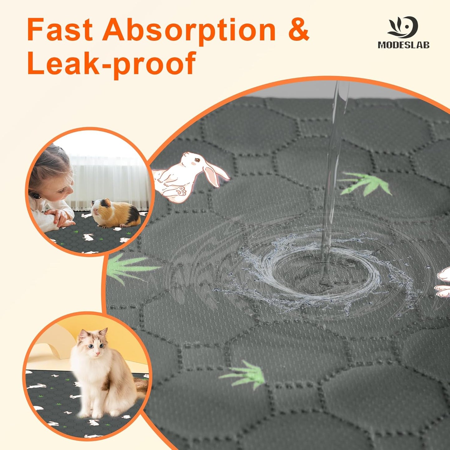 Guinea Pig Cage Liner, 72in x 72in Fast Absorption Washable Bedding Pee Pads for Dogs Puppy Rabbit Small Animal Cage Mat, Leakproof & Non-Slip