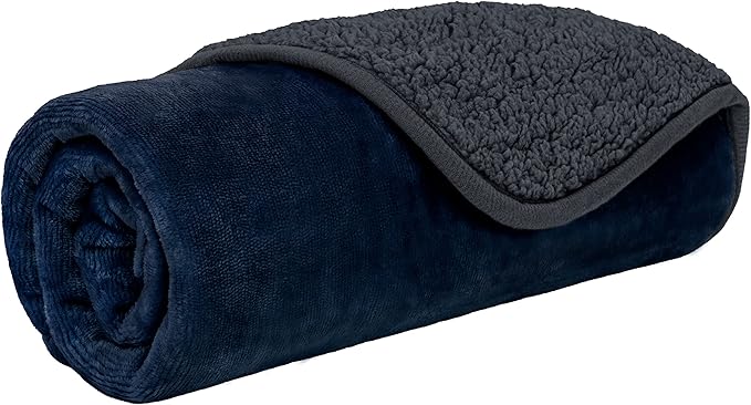 PetAmi Waterproof Dog & Cat Blanket, Pee Proof for Couch & Bed, Reversible, Soft Fleece, Washable, 24x32 Navy/Gray