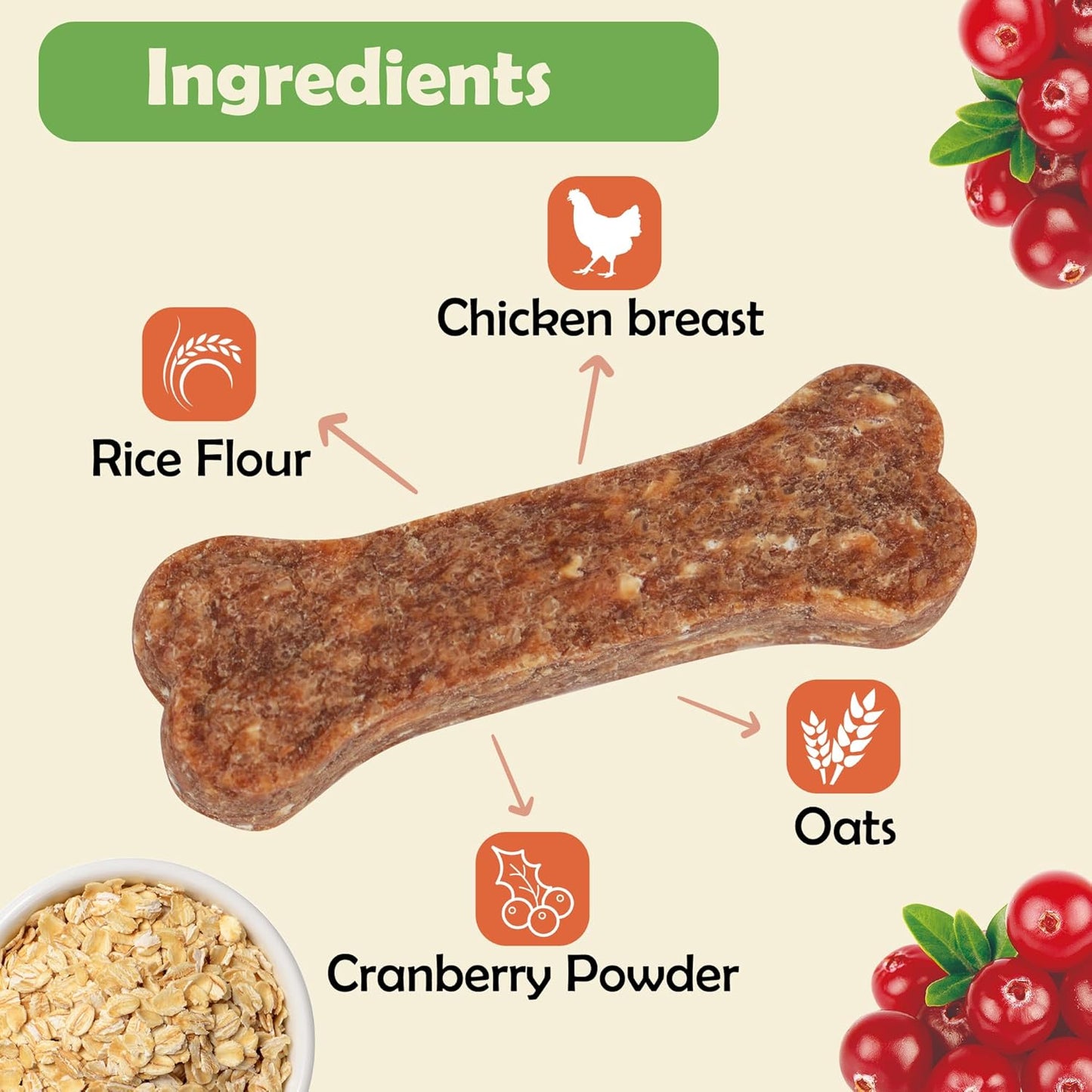 MON2SUN Dog Treats 2 Inch Chicken & Oat Treats with Cranberry Powder, Crunchy Biscuits for Small Dogs, Training Rewards, 21.16 oz (70 Count)