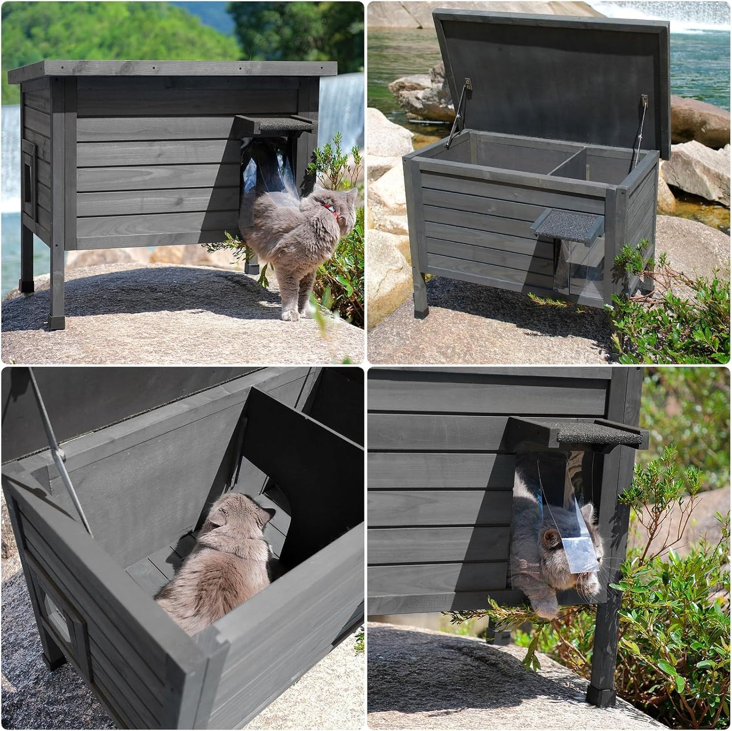 Outdoor Insulated Cat House Feral Cat Enclosure Cat Shelter Weatherproof for Winter with All-Round Foam Escape Door