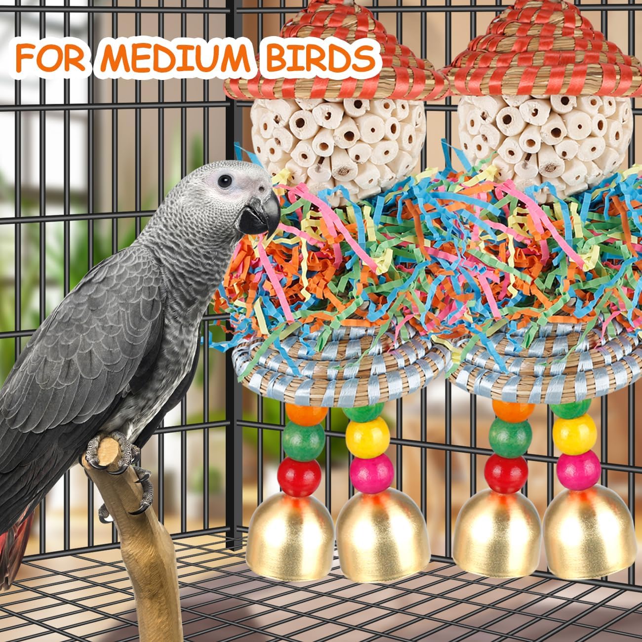 BBjinronjy 2PCS Bird Toys Parrot Foraging Shredder Hanging Toys Sola Balls with Bell for Small Parrots Parakeets Cockatiel Conures Love Birds Budgie Cage Toy