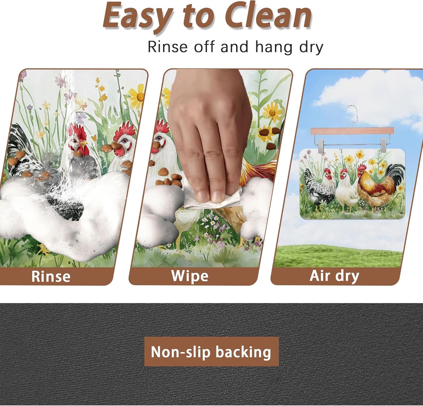 Chicken Rooster Dog Food Mat for Floors,Farm FlowerAbsorbent Pet Food and Water Bowl Mats,Non-Slip Pet Feeding Mat,Pet Supplies 16" x 24"