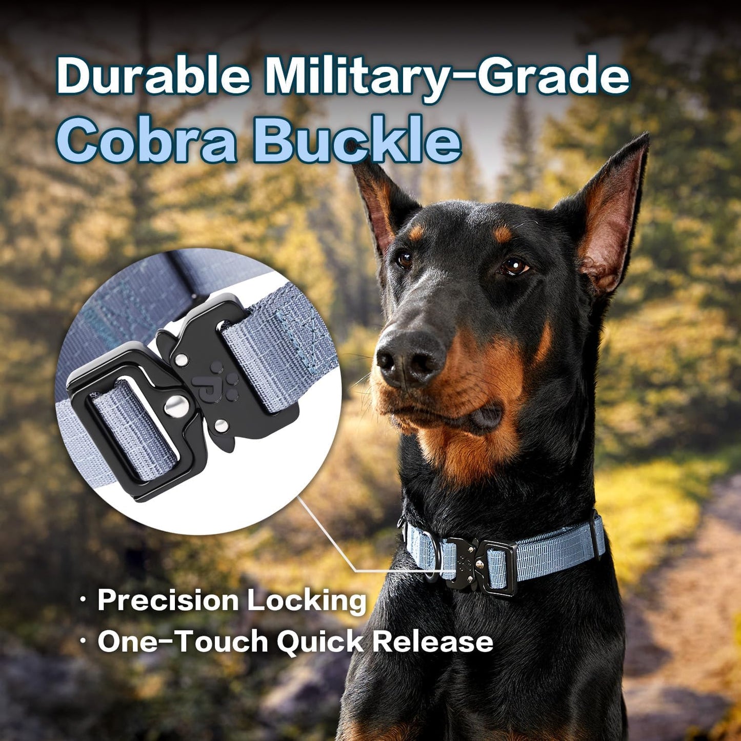 CLEPAWS Reflective Dog Collars for Large Dogs, Heavy Duty Tactical Dog Collar with Metal Buckle, Durable Pet Collar Quick Release, Reinforced Nylon No Pull Dog Collar (Horizon, L)