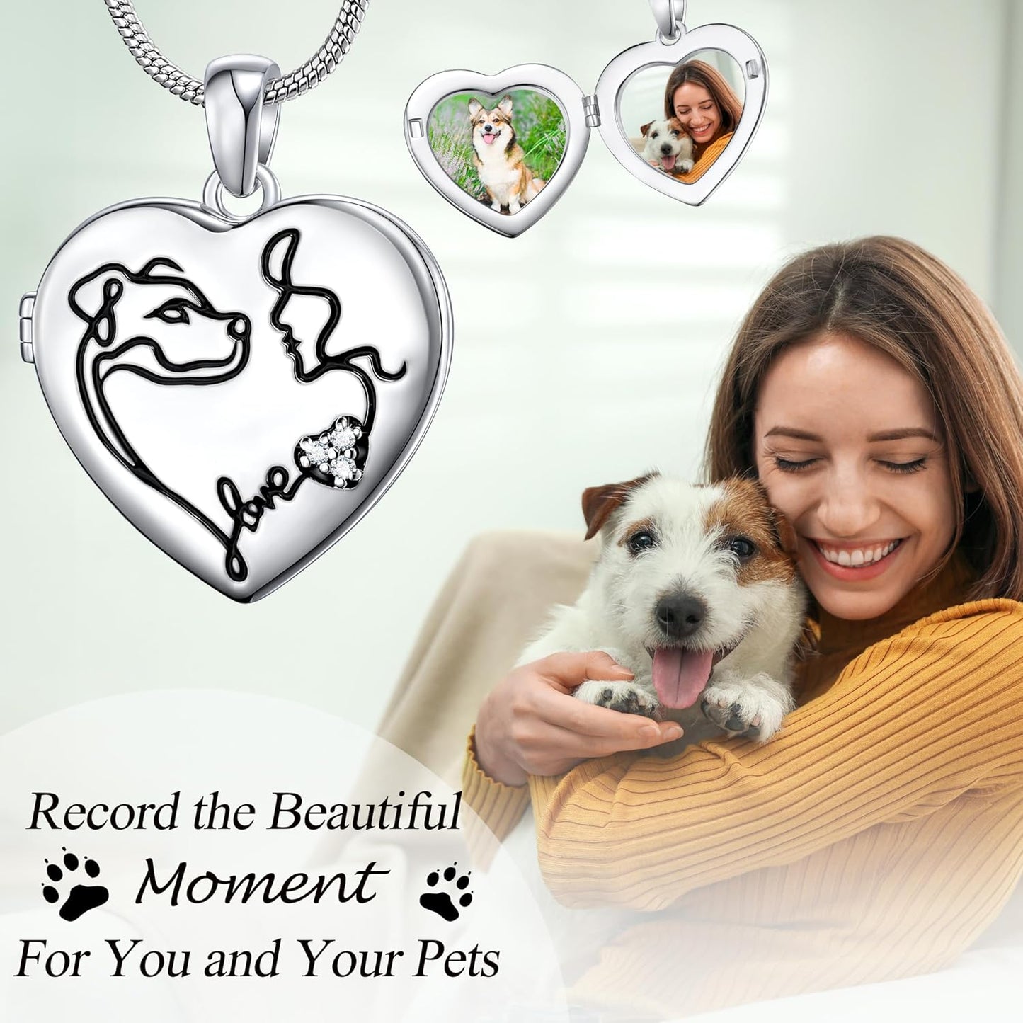 Fanery Sue Personalized Customized Pet Locket Necklace, Heart Lockets Picture Necklaces Dog Memorial Gifts Cat Sympathy for Women Men