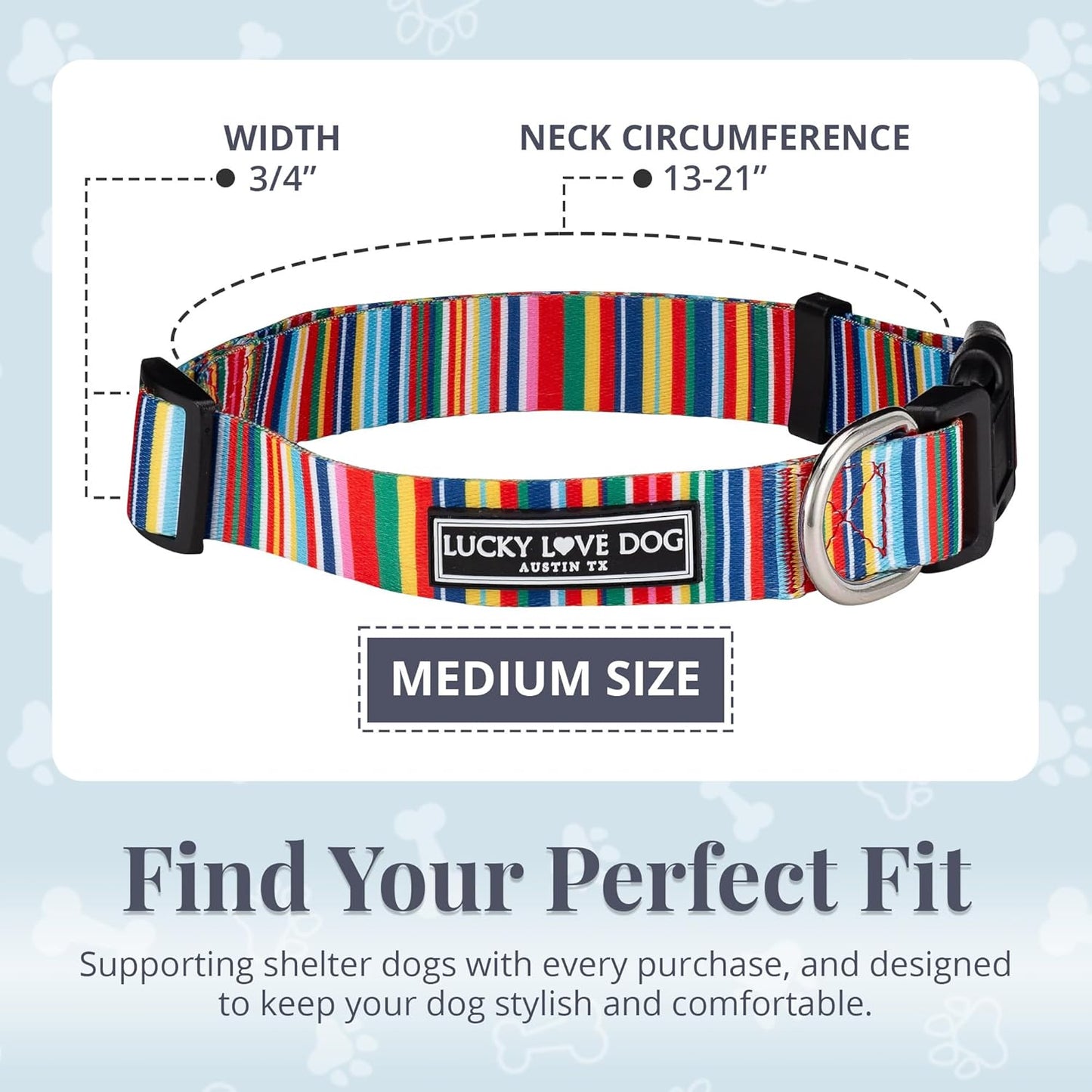 Lucky Love Dog - Adjustable Dog Collar with Easy Click Buckle for Small to Large Ones, Durable, & Comfortable for Male & Female Dogs, Pet Collar for Puppies & Adult Dogs - Hippie, Medium