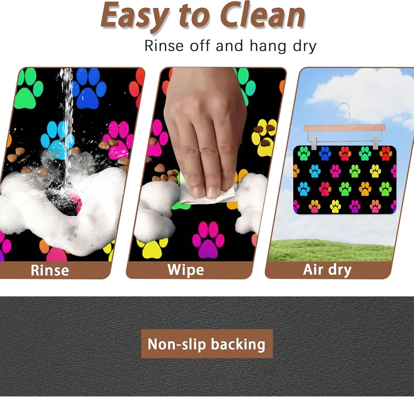 Cat Gradient Paw Print Dog Food Mat for Floors,Absorbent Pet Food and Water Bowl Mats,Non-Slip Pet Feeding Mat,Pet Supplies 12" x 20"