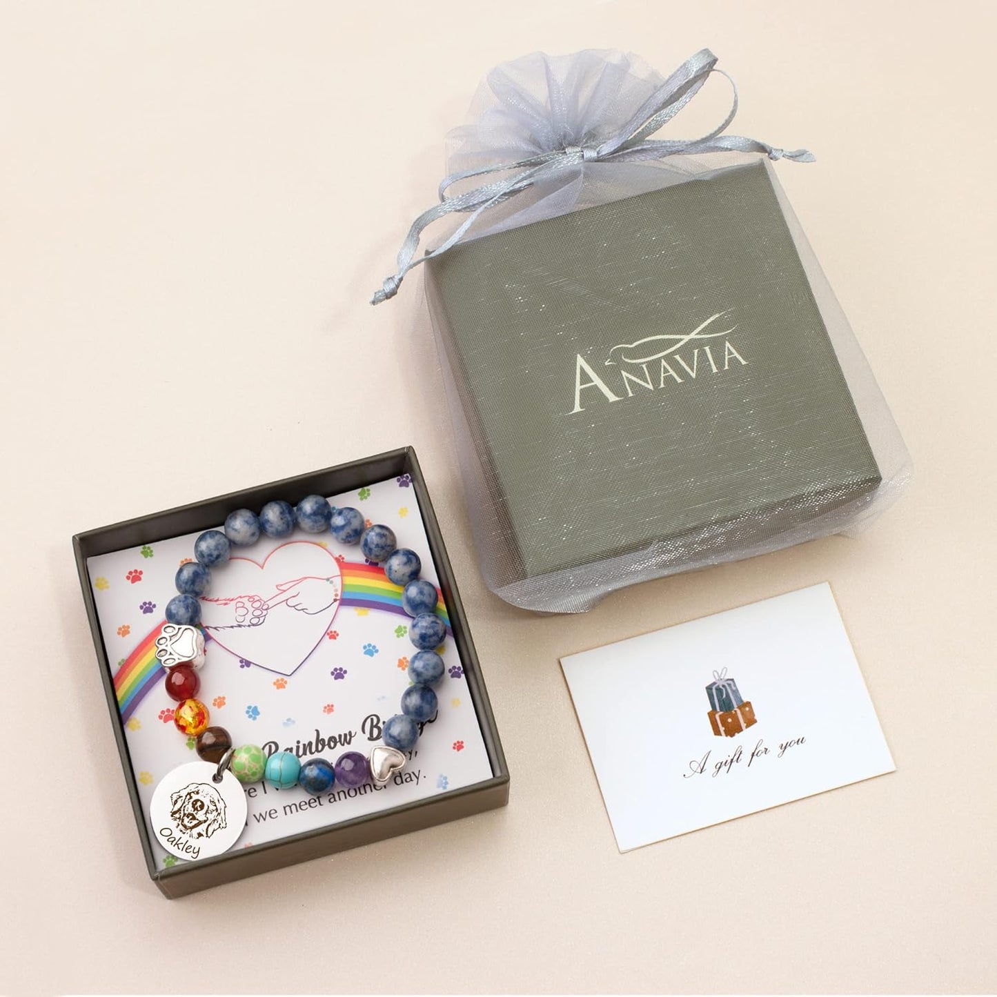 Anavia Pet Portrait Rainbow Bridge Pet Memorial Bracelet for Beloved Dog Cat, Pawprint on My Heart Personalized Handmade Bracelet Keepsake