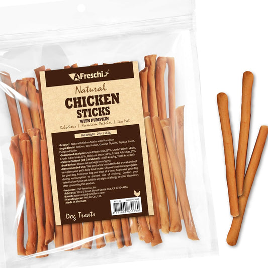 AFreschi Natural Chicken Sticks with Pumpkin 24 oz, All Natural, Grain-Free, High-Protein, Healthy & Easily Digestible, Soft Texture