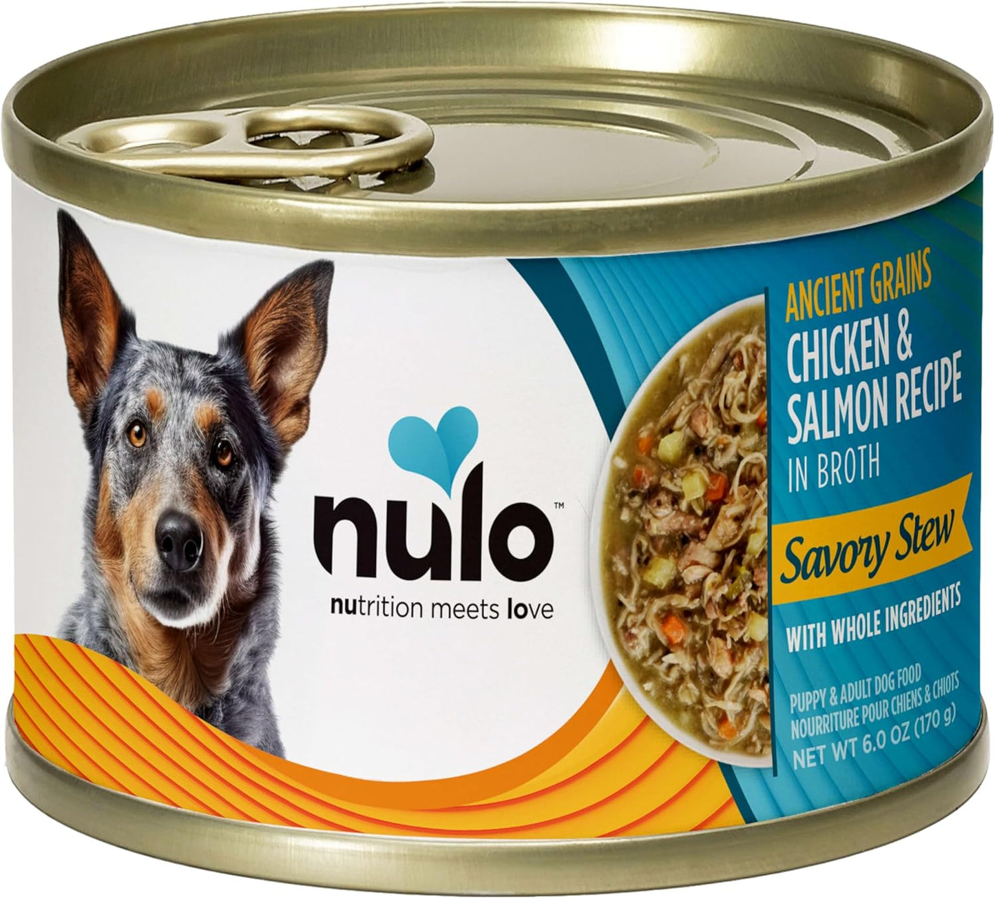 Nulo Ancient Grains Savory Stew with Whole Ingredients Puppy & Dog Food, Chicken and Salmon in Broth, 6.0 Ounce, 8 Cans