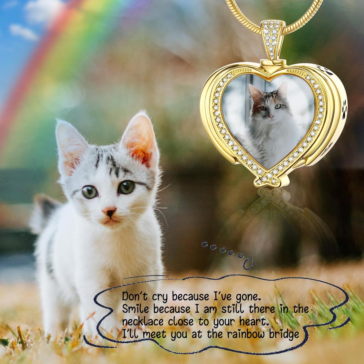 Fanery Sue Personalized Pet Ashes Necklace for Dog Cat Custom Photo&Text Pet Loss Sympathy Gift Cremation Jewelry