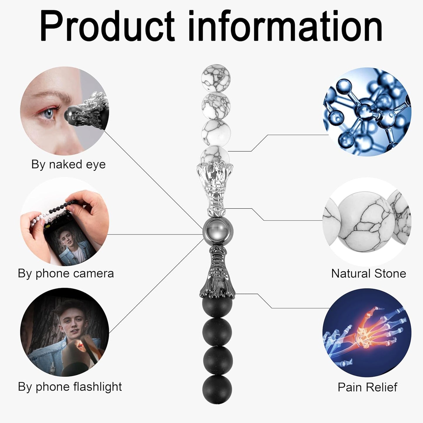 EMIRISTIC Custom Photo Bracelet - Personalized Picture Natural Stone Cuban Chain Bracelet - Any Special Day Gifts