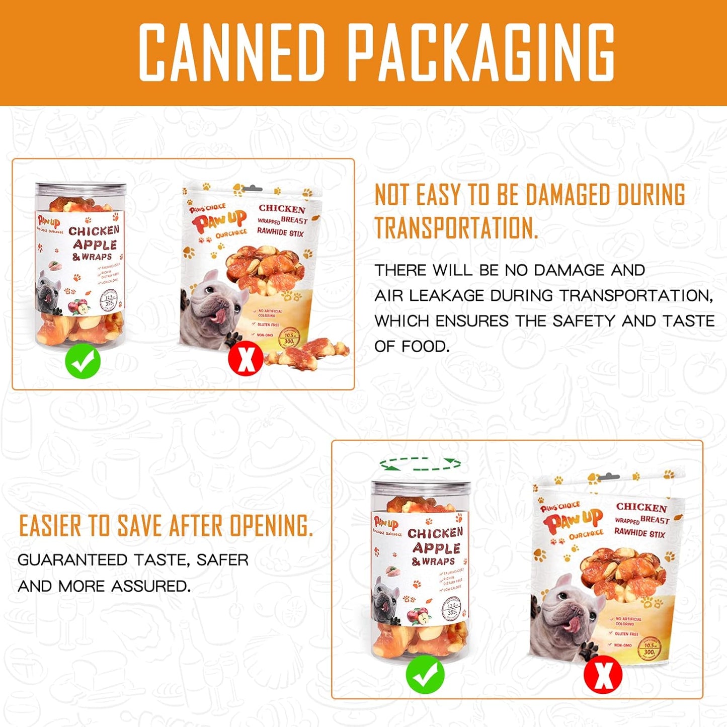 PAWUP Dog Treats Apple Slice Chicken Wrapped, Training Treats w/Taurine for Small Medium Large Dogs, 12.5 oz