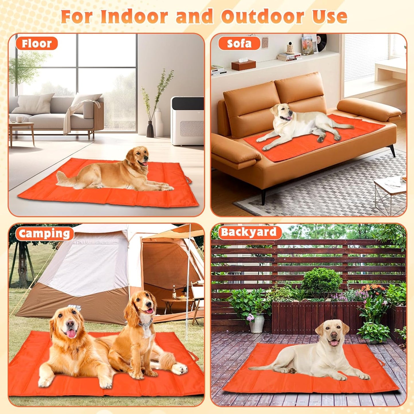 BWOGUE Large Outdoor Dog Bed, Portable Waterproof Camping Mat, Washable Travel Mat with Carry Bag for Medium and Large Dogs, 47"X27" (Orange)