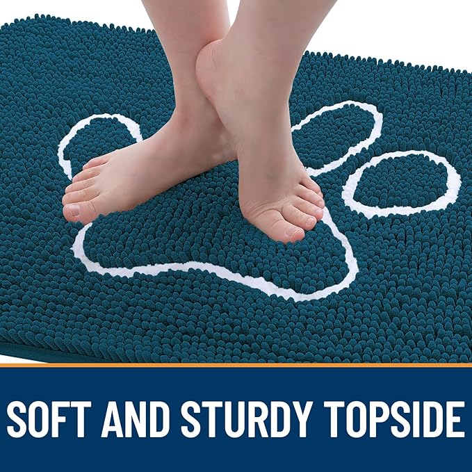 OLANLY Door Mat for Muddy Dog Paws 59x35, Absorbent Chenille Mud Doormat with Paw Print Design, Non-Slip Washable Doormat for Indoor Entryway, Quick-Dry Pet Bed Mats for Dirty Dogs, Atlantic Blue