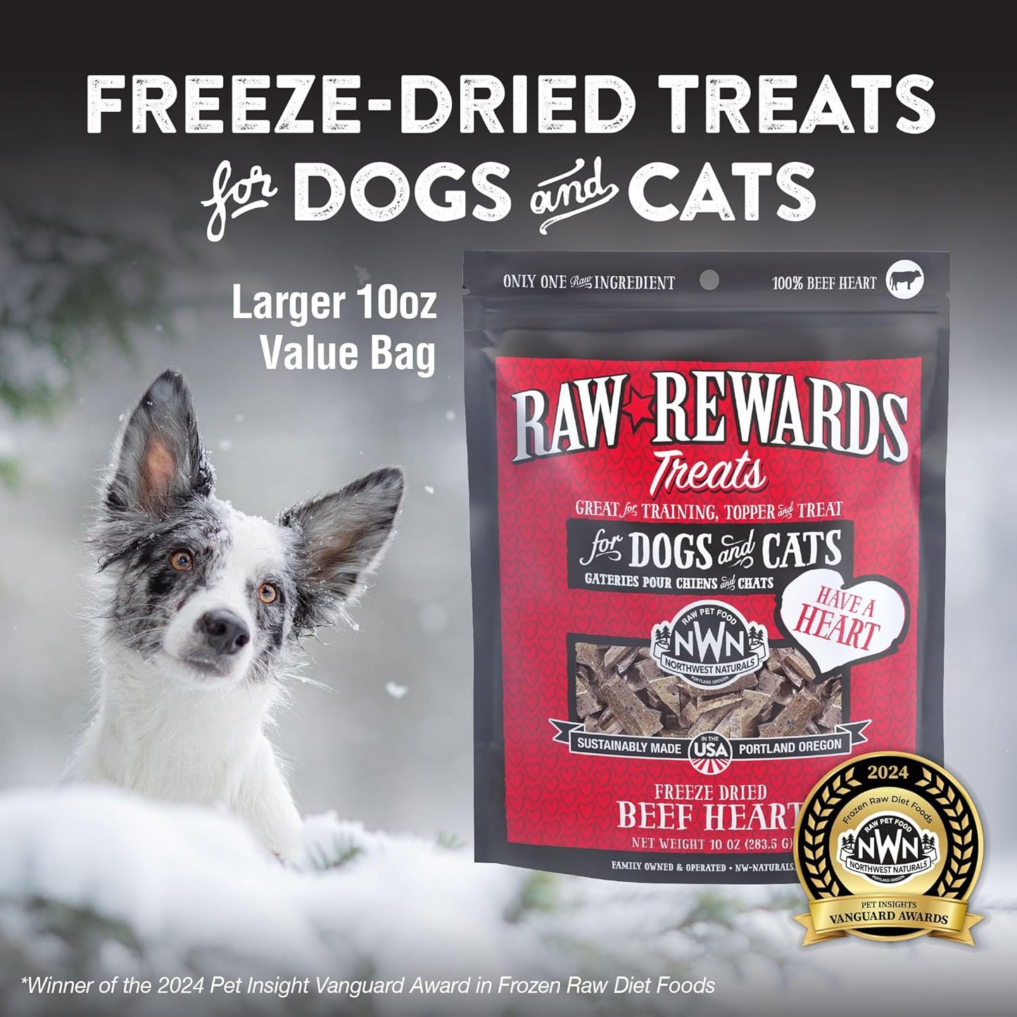 Northwest Naturals Raw Rewards Freeze-Dried Beef Heart Treats for Dogs and Cats - Bite-Sized Pieces - Healthy, 1 Ingredient, Human Grade Pet Food, All Natural, Proudly Made in USA, 10 Oz