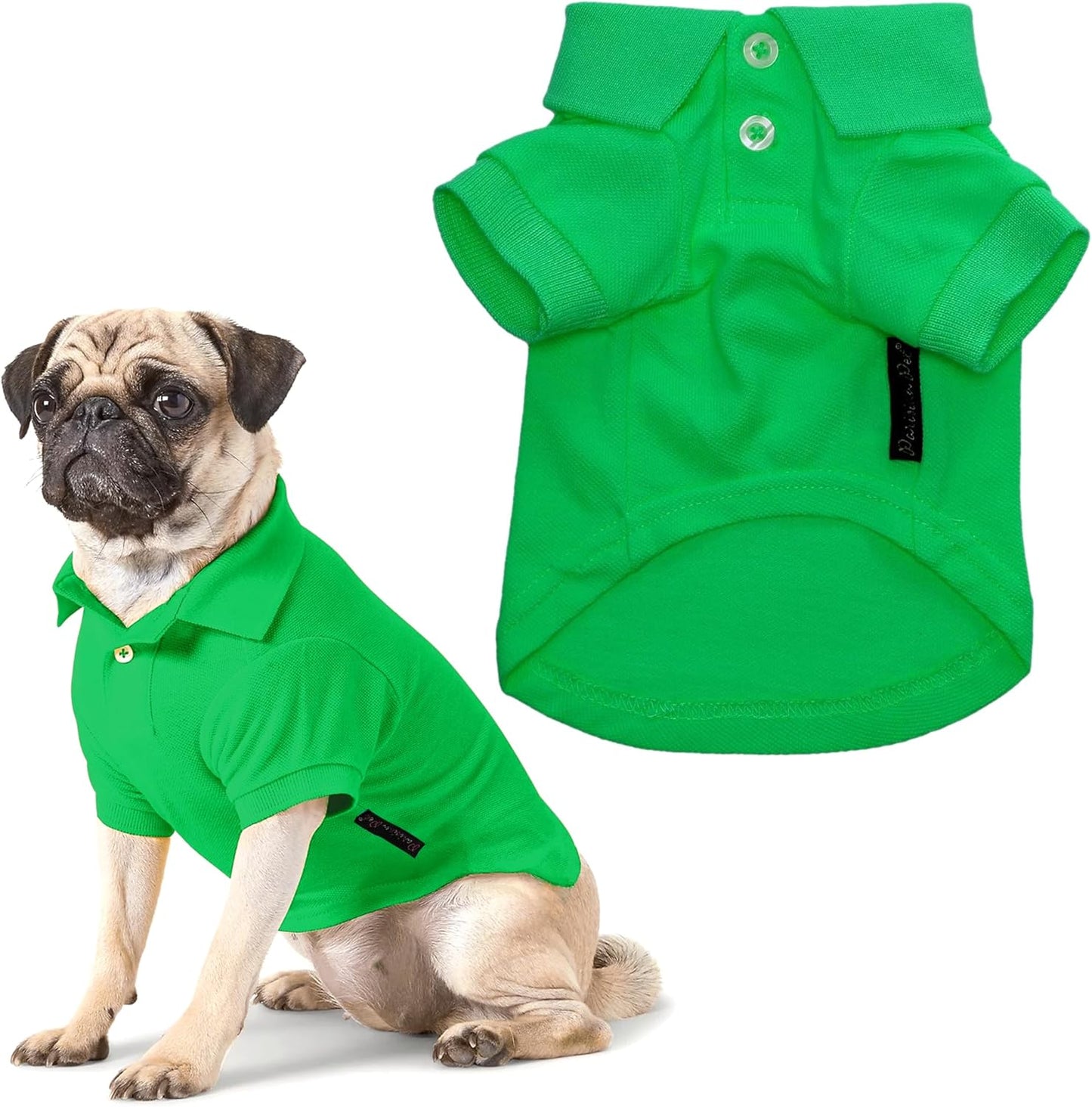 Parisian Pet Dog Polo Shirts - Breathable Cotton Shirt - Solid Green Color, Summer Pullover - Button Up Collar, Small Dogs