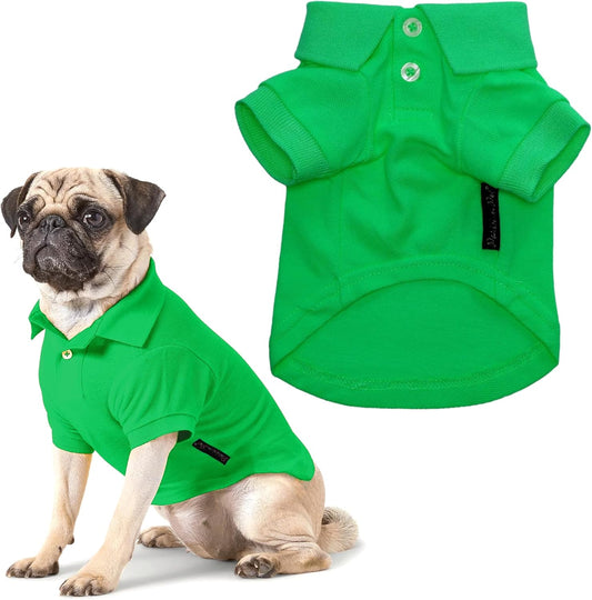 Parisian Pet Dog Polo Shirts - Breathable Dog Cotton Shirt - Solid Green Color, Summer Pullover Dog Clothes - Button Up Collar, Dog Polo Shirt for Small Dogs XS