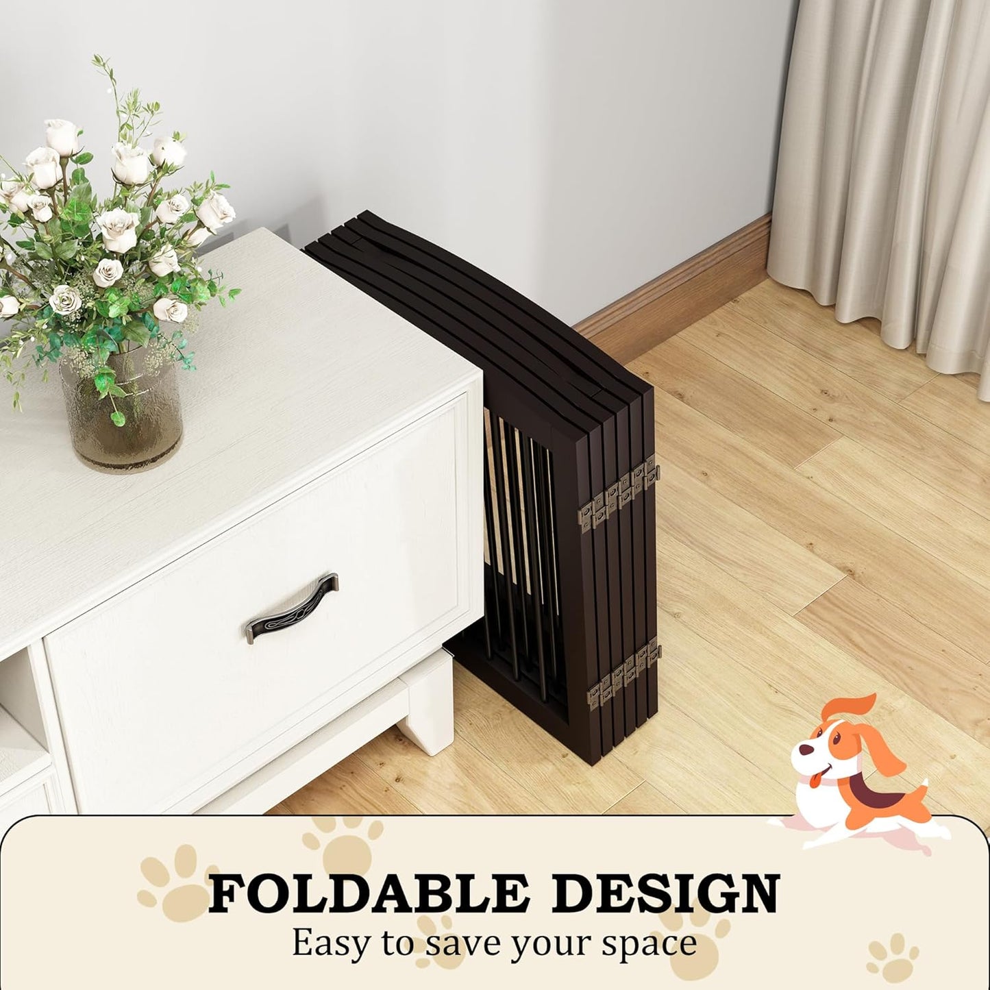 Freestanding Pet Gates with Walk Through Door, Dog Indoor Fence, Dog Gate for The House, Doorway, Stairs, Extra Wide Pet Gate, Support Feet Included, 120 Inch Wide, 6 Panels 24" Tall, Brown