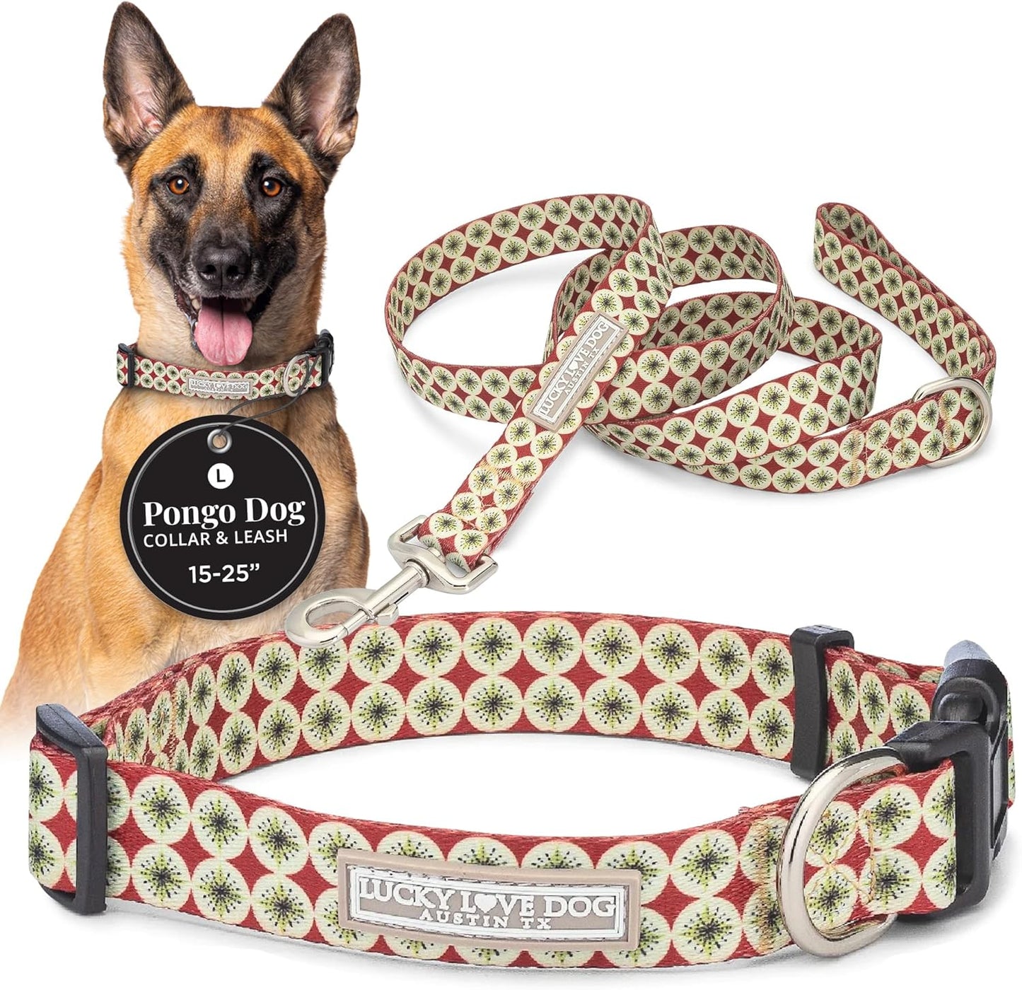 Lucky Love Dog - Easy Click Buckle Dog Collar with Leash Set Combo, Durable & Comfortable for Male & Female Dogs, Pet Collar for Small to Large Dogs, Secure Fit - Pongo Combo, Large