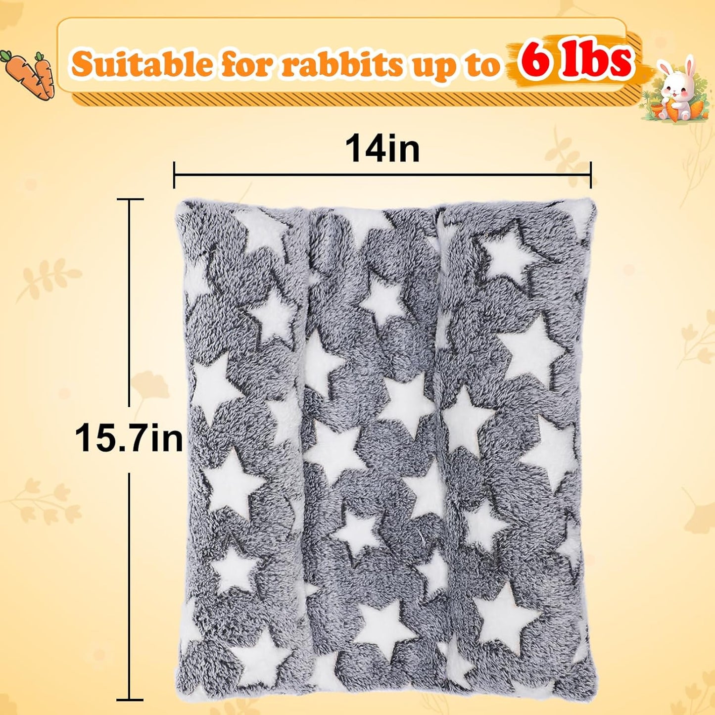 MEWTOGO 15.7 x 14In Rabbit Bed - Thickened Soft Bunny Concave Bed, Cuddle Cushion Plush Mat with Cotton Lounger Pillows for Cage Sleeping Indoor Bunny Gifts, Gray-Star