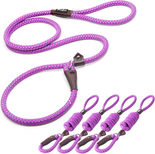 Fida Durable Slip Lead Dog Leash Bulk Pack of 5, Heavy Duty 1/2" x 6 FT Comfortable Strong Rope Slip Lead for Large, Medium Dogs No Pull Pet Training Leash with Highly Reflective, Purple