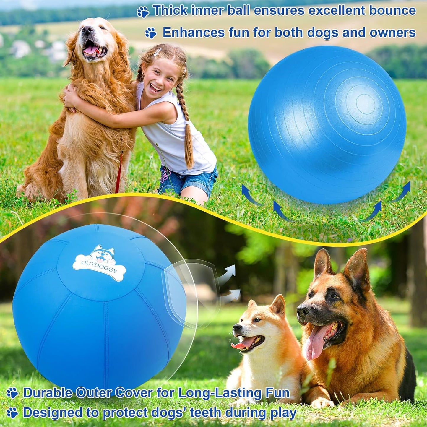 Herding Ball for Dogs 18 Inch - Dual-Layer Heavy Duty Herding Ball for Australian Shepherds, Border Collies & Corgis | Outdoor Herding Toy for Small/Medium Dogs - Backyard Training and Play - Blue