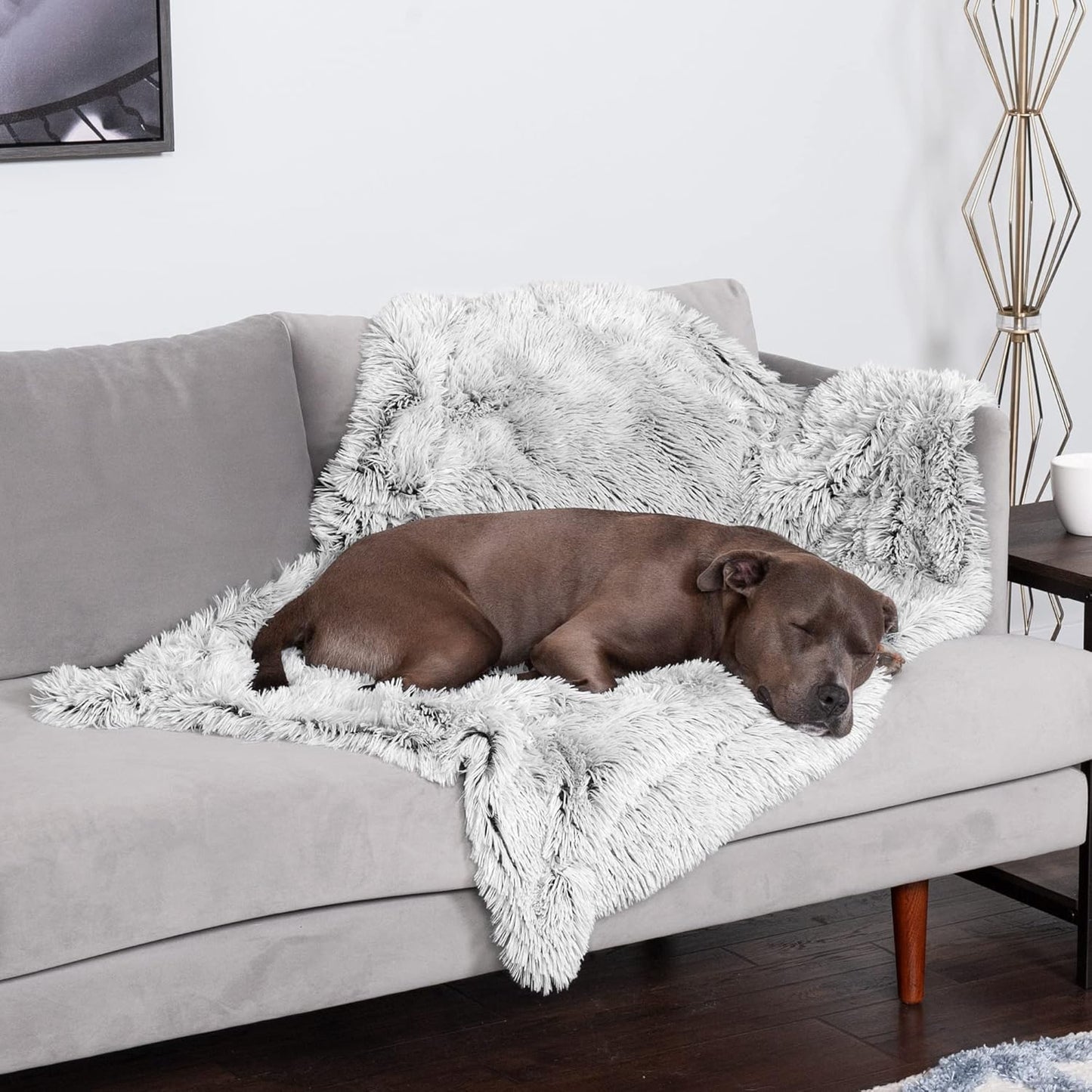 Furhaven Waterproof Throw Blanket for Dogs & Indoor Cats, Washable - Shaggy Plush Calming Long Faux Fur & Velvet Dog Blanket - Mist Gray, Large