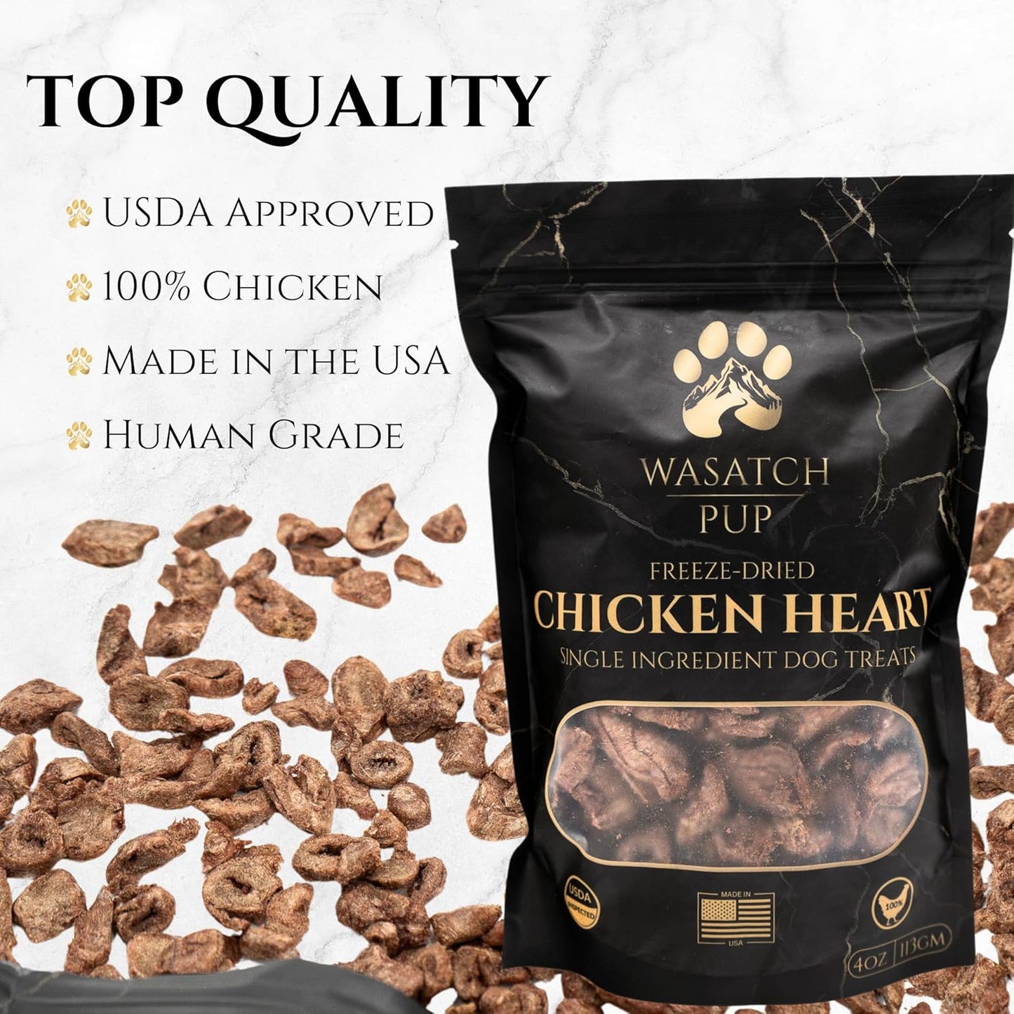 Freeze Dried Chicken Hearts Dog Treats | 100% All Natural Real Chicken Heart Treats for Dogs | Promotes Good Immune System & Overall Health | USDA Approved and Made in The USA - 4 Oz