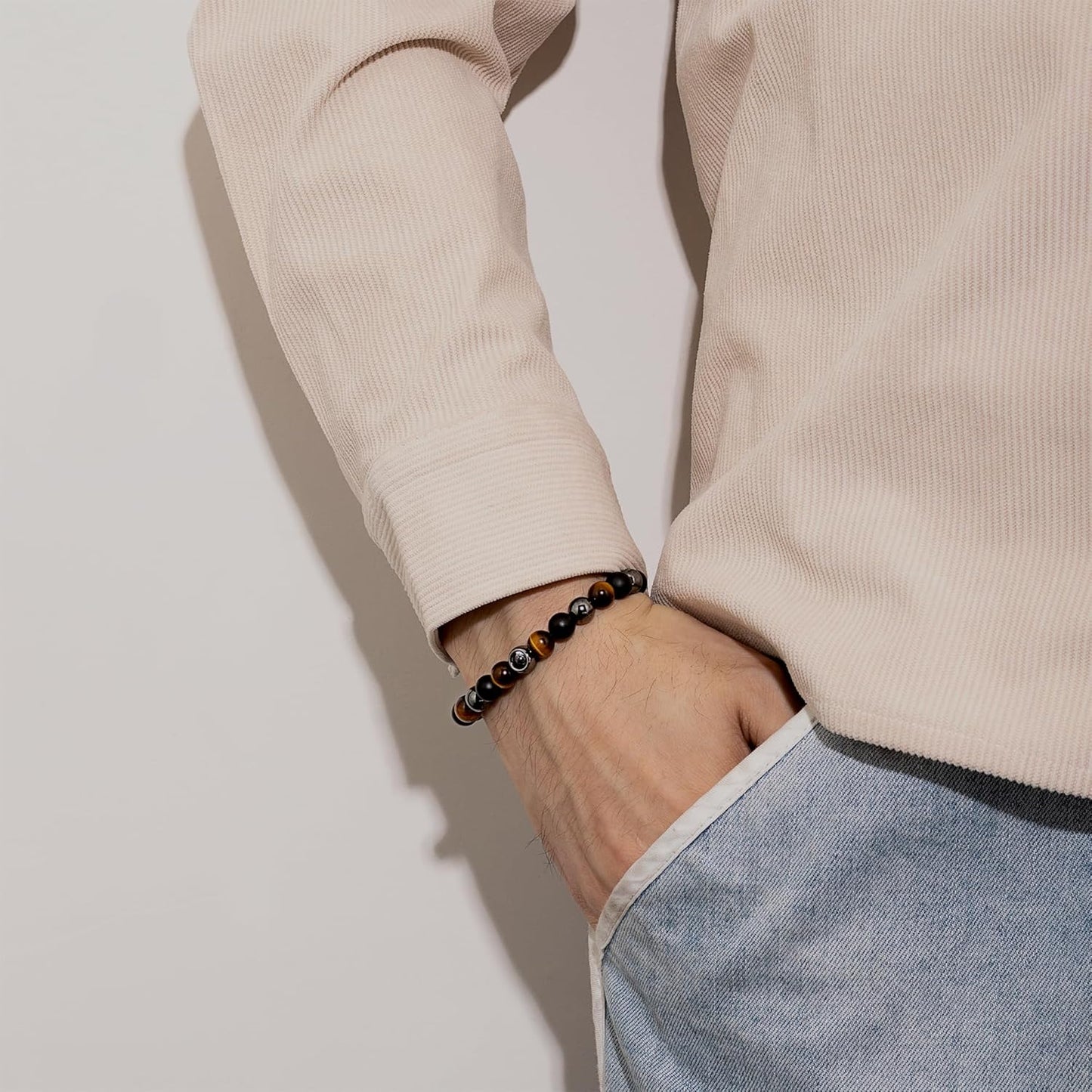 EMIRISTIC Custom Photo Bracelet - Personalized Picture Natural Stone Cuban Chain Bracelet - Any Special Day Gifts