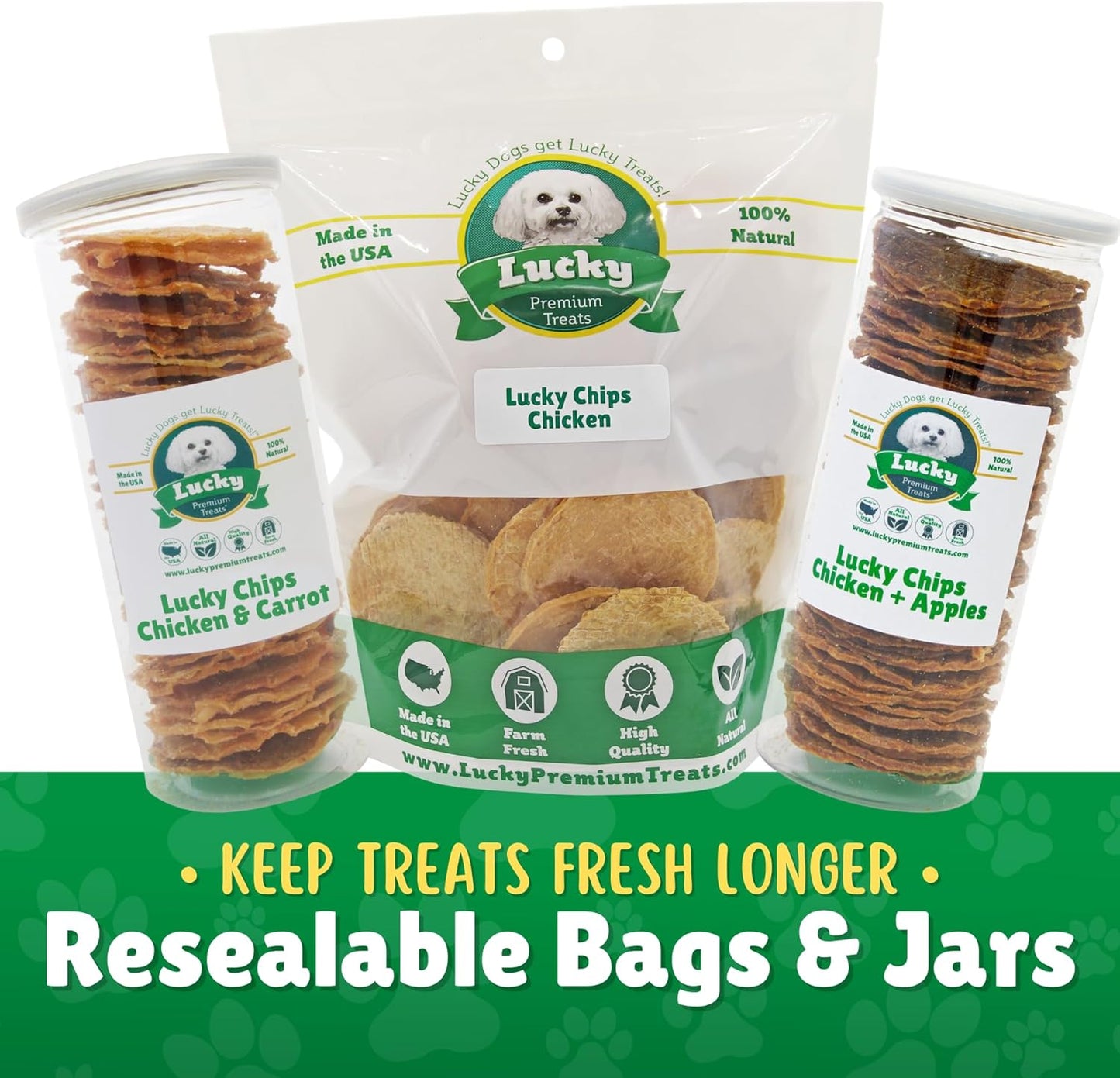 Chicken Chips Dog Treats – Made in USA, All Natural Chicken Jerky Treats, Grain-Free, High Protein, Single Ingredient, Crispy & Healthy Training Snacks for Dogs – 6 oz Jar