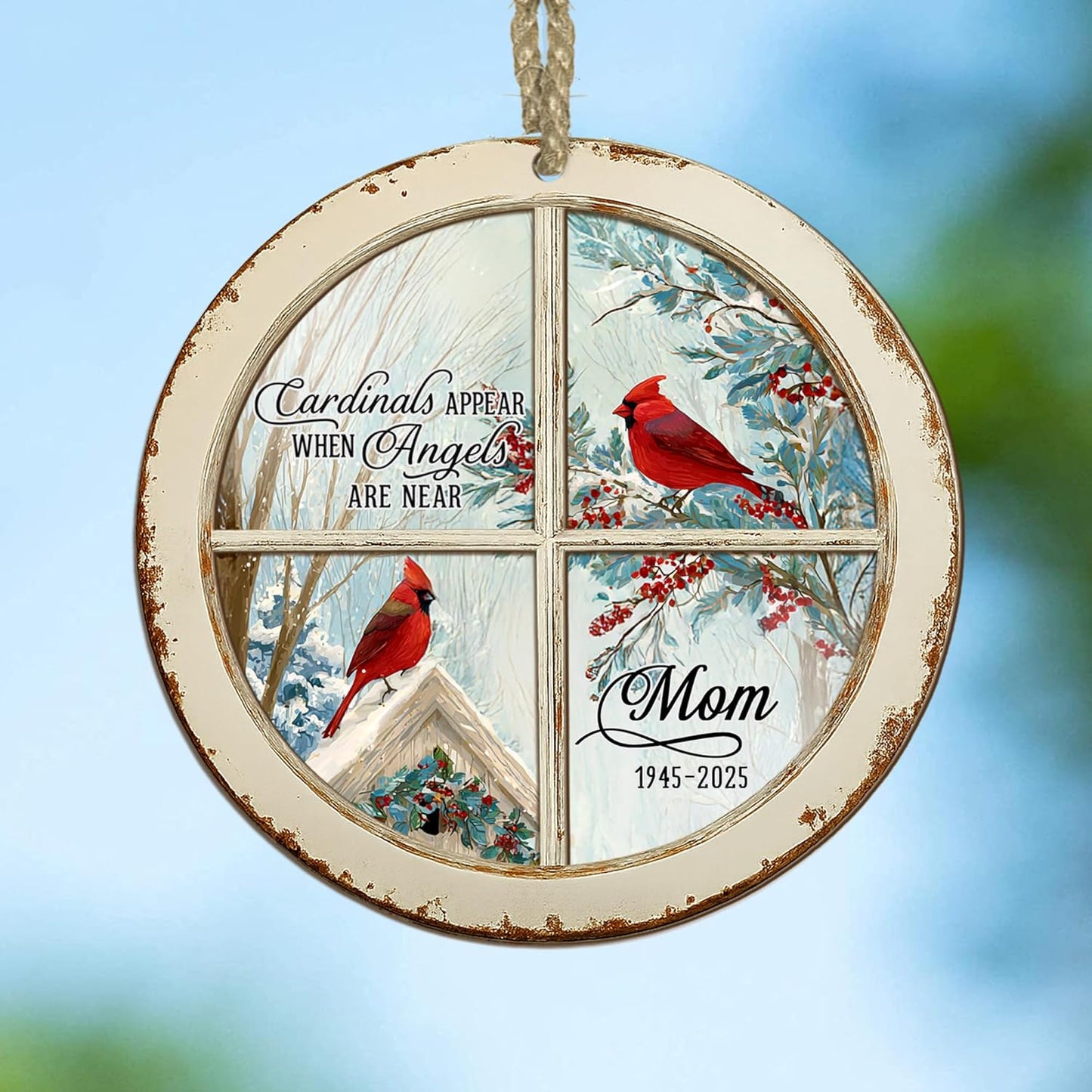 Personalized Memorial Window Suncatcher – “Cardinals Appear When Angels are Near” – Custom Red Bird Ornament with Name & Year – Sympathy Gift for Loss of Mom, Dad, Grandparent or Loved One