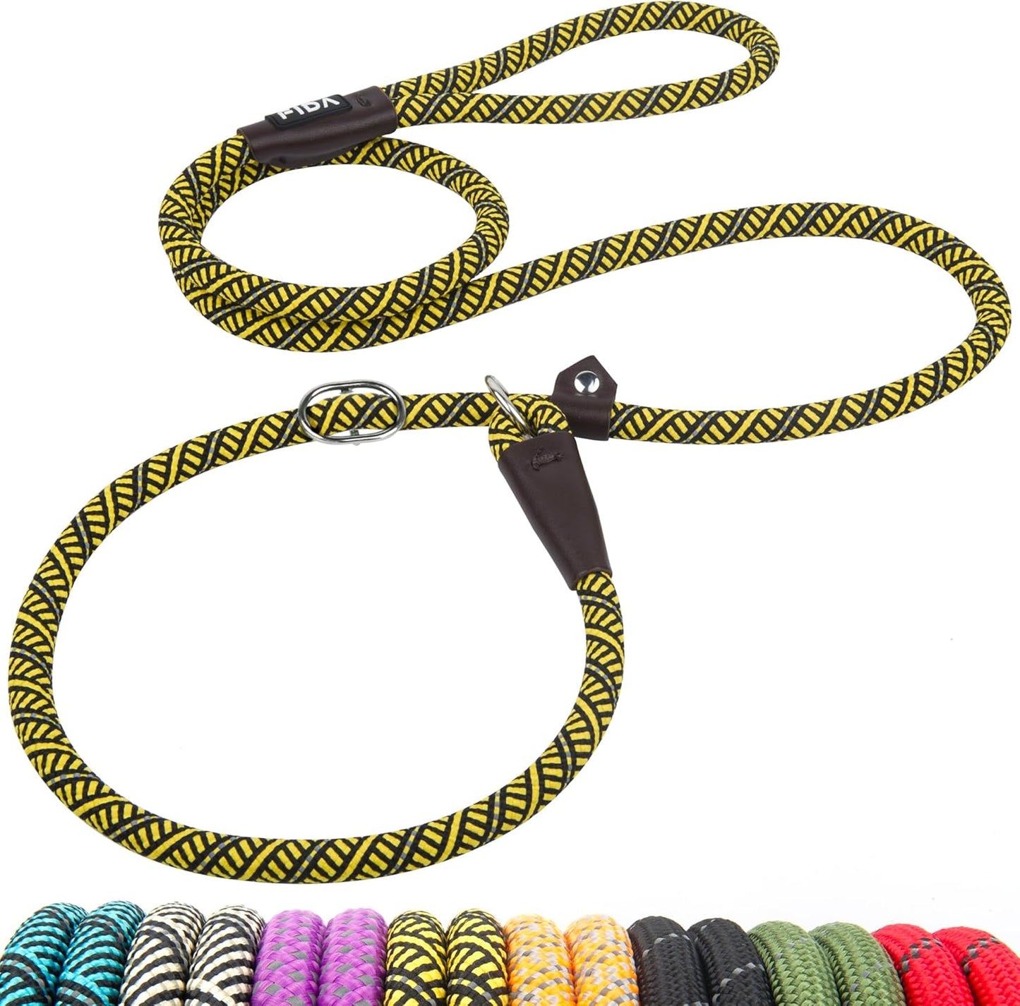 Fida Slip Leads for Dogs, 6 FT x 1/2" Dog Leash Heavy Duty Comfortable Strong Rope Lead for Large, Medium Dogs, No Pull Pet Training Leash with Highly Reflective,Yellow