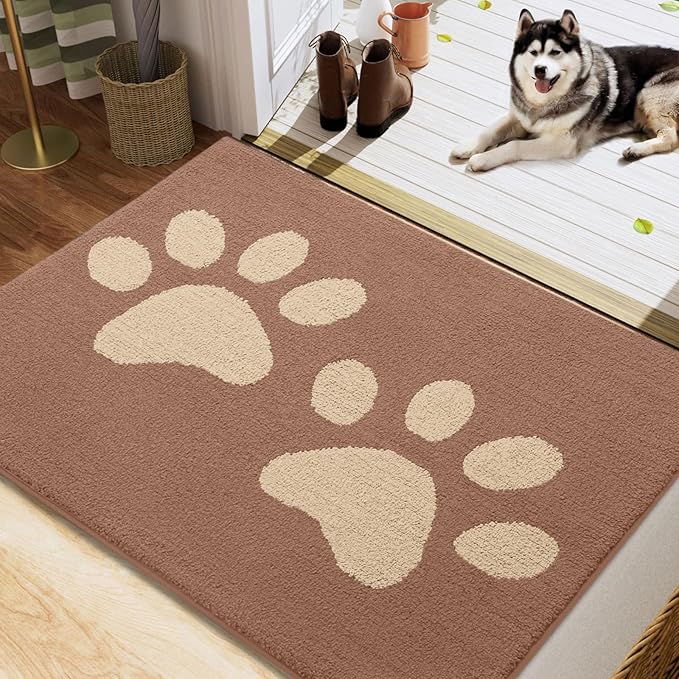 Buganda Dog Door Mat for Muddy Paws, Absorbent Dirt Trapper Washable Indoor Doormats, Non Slip Low-Profile Mud Mat for Dogs, Front Entrance Doormat for Inside Floor (40x32 Inches, Camel)