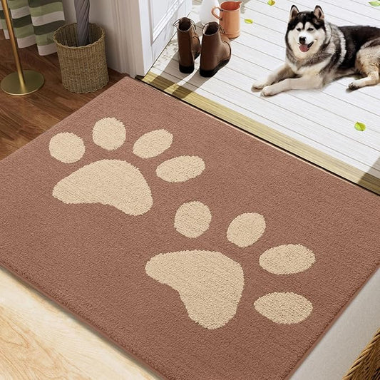 Buganda Dog Door Mat for Muddy Paws, Absorbent Dirt Trapper Washable Indoor Doormats, Non Slip Low-Profile Mud Mat for Dogs, Front Entrance Doormat for Inside Floor (40x32 Inches, Camel)