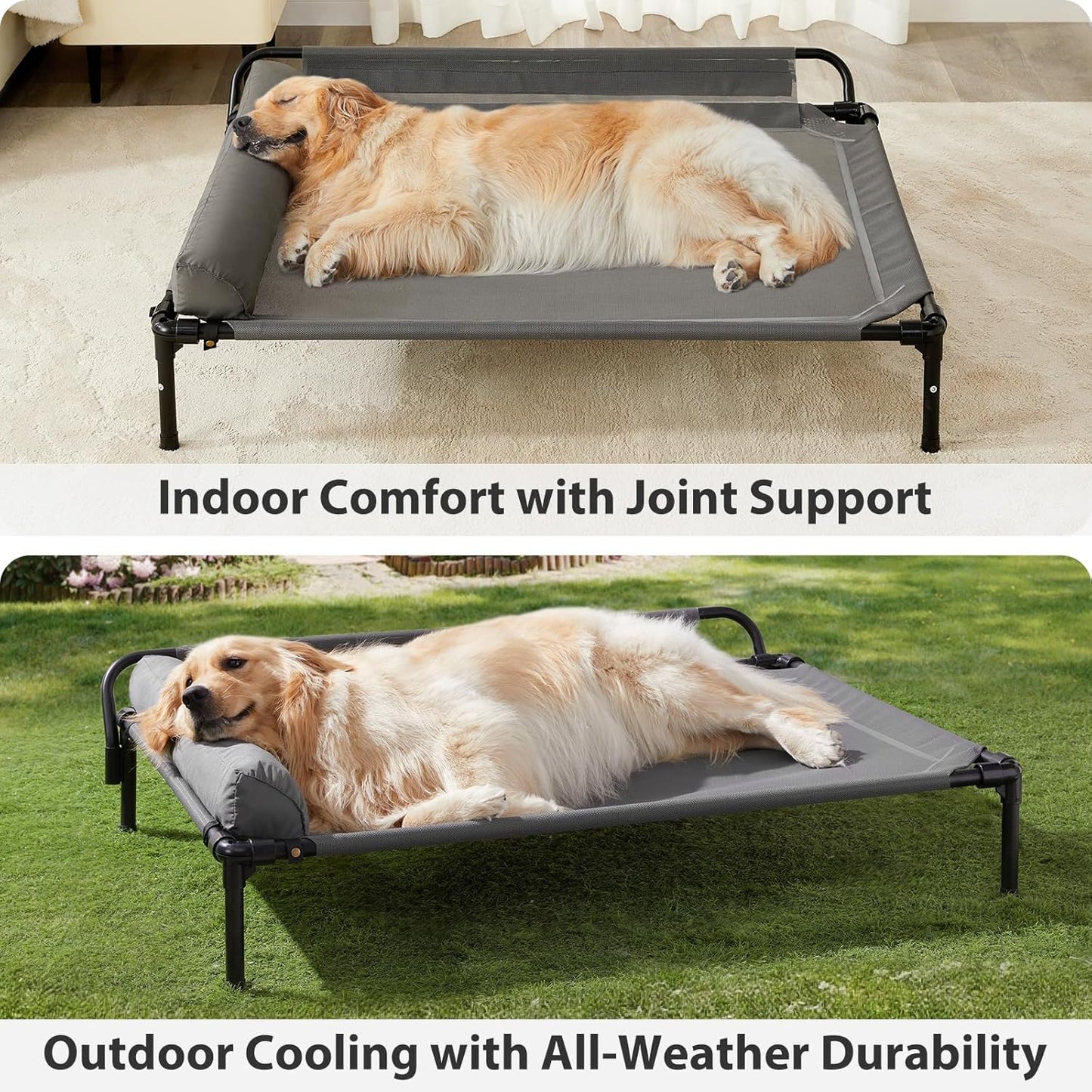 Cooling Elevated Dog Beds, Outdoor Raised Dog Bed for Large Pet, Elevated Outdoor Pet Cot, Durable Breathable Teslin Mesh with Slope Headrest, Chew Proof Portable Pet Bed for Indoor and Outdoor Use