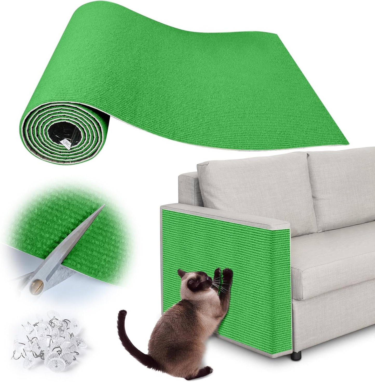 Cat Scratch Furniture Protector - 78.7" x 15.8" Trimmable Self-Adhesive Cats Claws Scratch Pads, DIY Cat Climbing Couch Protector for Scratch Post Cat Tree Replacement Indoor (Green)