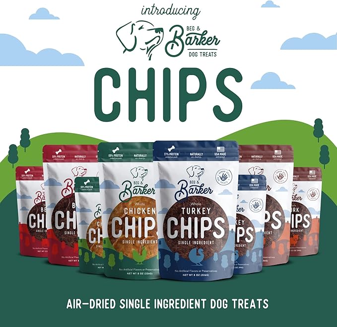 Beg & Barker Pork Chips for Dogs (8 Ounce, Pack of 1) - Single Ingredient Dog Treats Made for Large & Small Dogs Protein Human Grade Dog Treats Made from Real Meat Pork, Made in USA