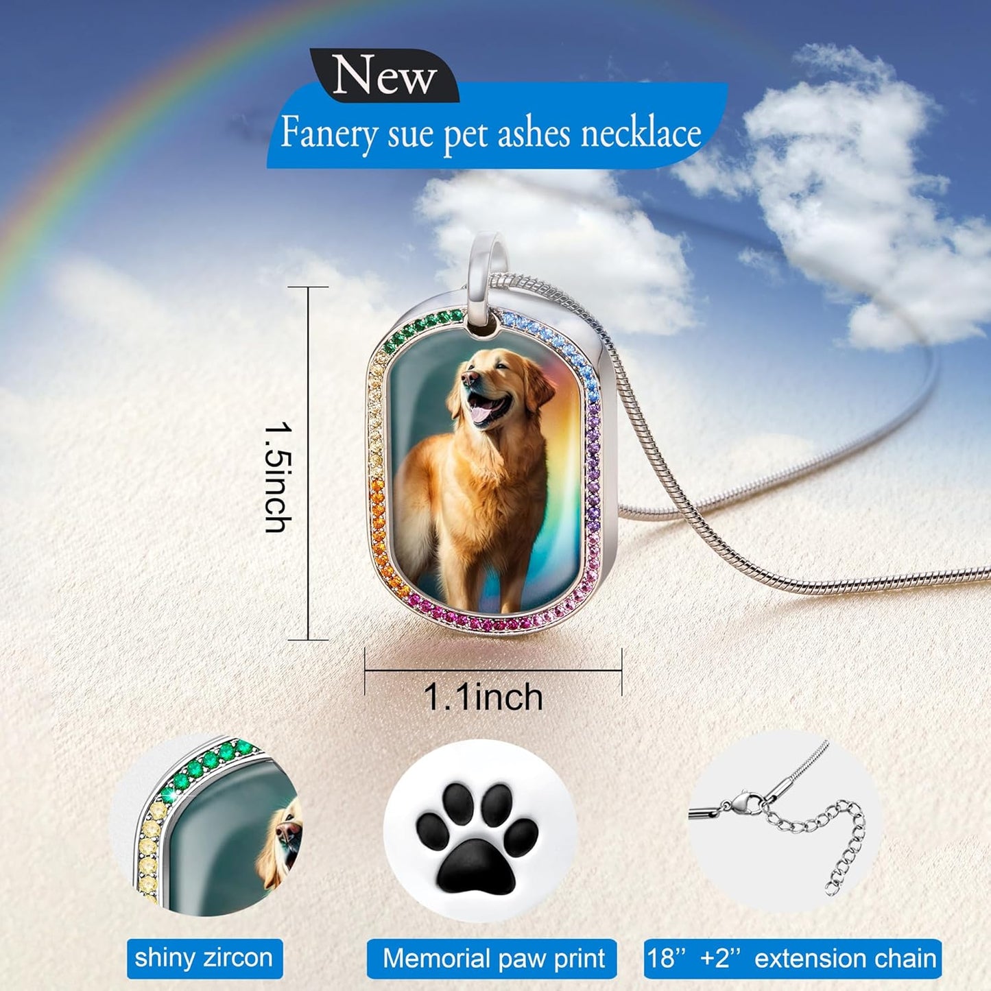 Fanery Sue Personalized Pet Ashes Necklace for Dog Cat Custom Photo&Text Pet Loss Sympathy Gift Cremation Jewelry