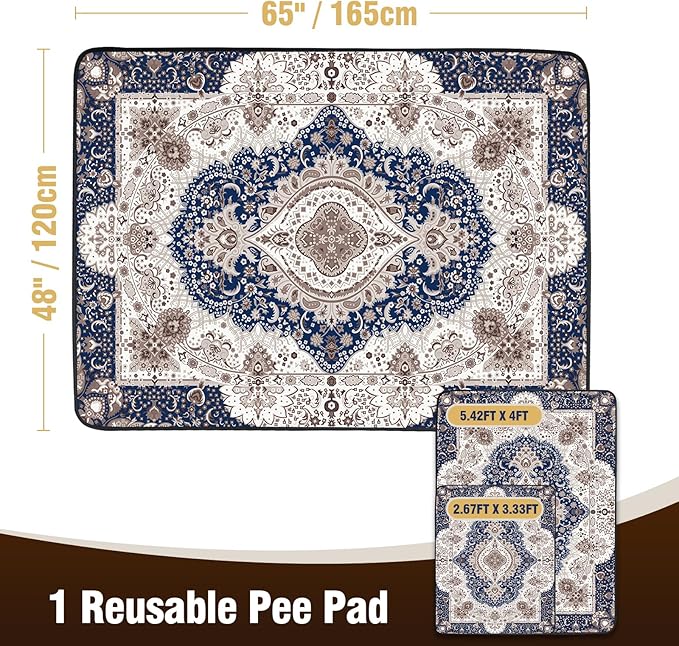 Washable Pee Pads for Dogs 65"x48" (1 Pc), Reusable Dog Pee Pads Extra Large, Super Absorbent Puppy Pads XXL, Waterproof & Leak-Proof Dog Potty Training Pads, Non-Slip Pet Incontinence Pads