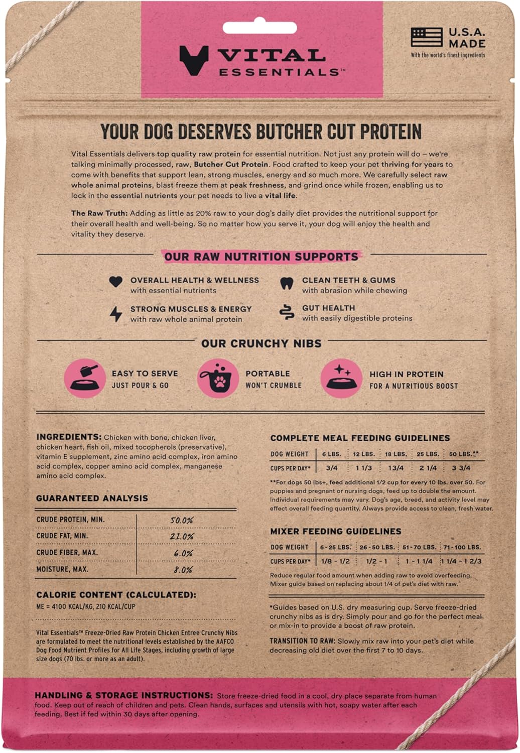 Vital Essentials Freeze-Dried Raw Chicken Meal or Mixer Dog Food Crunchy Nibs, 14 oz