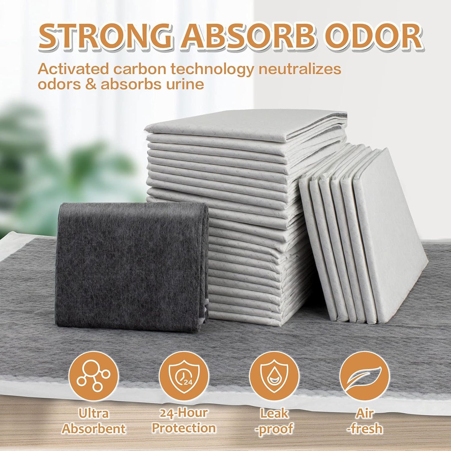 Dog Pee Pads Extra Large 28" x 34", 40 Count, Activated Carbon Charcoal Puppy Pads XL, Potty Pads for Dogs with Adhesive Sticky Tape, Disposable Training Bed Pads for Pets, Doggies, Cats