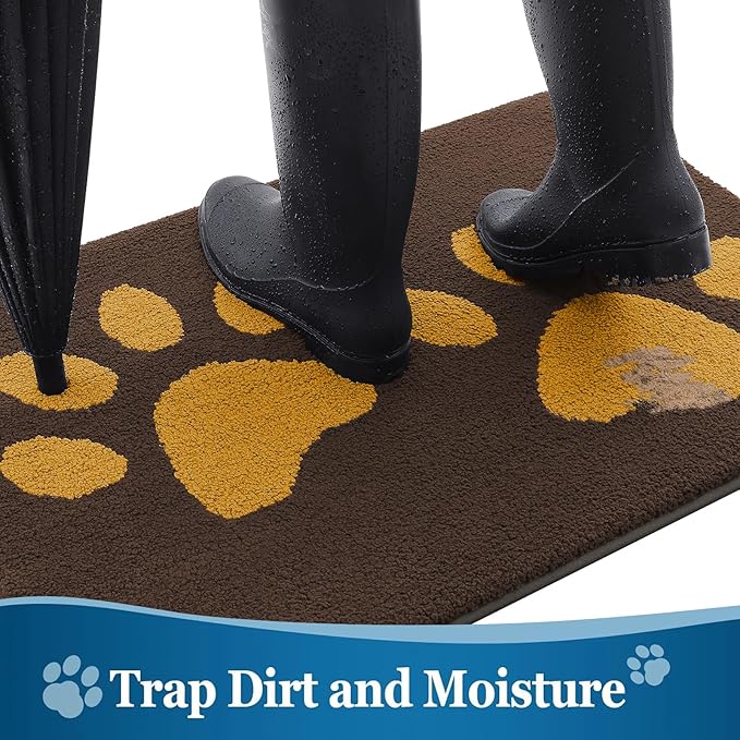 Buganda Dog Door Mat for Muddy Paws, Absorbent Dirt Trapper Washable Indoor Doormats, Non Slip Low-Profile Mud Mat for Dogs, Front Entrance Doormat for Inside Floor (36x24 Inches, Coffee)
