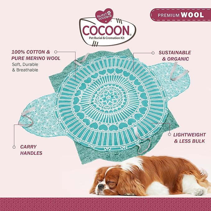 Cocoon® - Eco-Friendly Pet Burial & Cremation Ceremony Kit (Premium Wool) - Casket for Dogs and Cats (Choose Size & Color) (Small, Aqua)