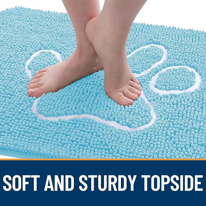 OLANLY Door Mat for Muddy Dog Paws 24x16, Ultra Absorbent Chenille Mud Doormat with Paw Print Design, Non-Slip Washable Doormat for Indoor Entryway, Quick-Dry Pet Bed Mats for Dirty Dogs, Blue